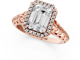 Rose gold Emerald Halo Diamond Engagement Ring with Intricate Filigree Band and Four-Prong Setting_35