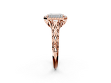 Rose gold Emerald Halo Diamond Engagement Ring with Intricate Filigree Band and Four-Prong Setting_36