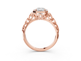 Rose gold Emerald Halo Diamond Engagement Ring with Intricate Filigree Band and Four-Prong Setting_37