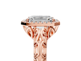 Rose gold Emerald Halo Diamond Engagement Ring with Intricate Filigree Band and Four-Prong Setting_39