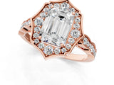 Rose gold Emerald Halo Diamond Engagement Ring with Milgrain Band and Four-Prong Setting_38