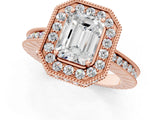 Rose gold Emerald Halo Diamond Engagement Ring with Milgrain Pave Band and Four-Prong Setting_76