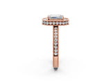 Rose gold Emerald Halo Diamond Engagement Ring with Milgrain Pave Band and Four-Prong Setting_77