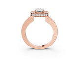 Rose gold Emerald Halo Diamond Engagement Ring with Milgrain Pave Band and Four-Prong Setting_78