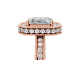 Rose gold Emerald Halo Diamond Engagement Ring with Milgrain Pave Band and Four-Prong Setting_80