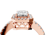 Rose gold Emerald Halo Diamond Engagement Ring with Pavé Band and Four-Prong Setting_103