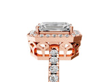 Rose gold Emerald Halo Diamond Engagement Ring with Pavé Band and Four-Prong Setting_104