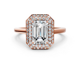 Rose gold Emerald Halo Diamond Engagement Ring with Solitaire Band and Four-Prong Setting_20
