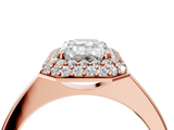 Rose gold Emerald Halo Diamond Engagement Ring with Solitaire Band and Four-Prong Setting_24