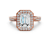 Rose gold Emerald Halo Diamond Engagement Ring with Split Shank Band and Four-Prong Setting_6