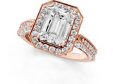 Rose gold Emerald Halo Diamond Engagement Ring with Split Shank Band and Four-Prong Setting_7