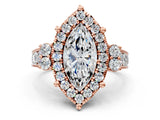Rose gold Emerald Halo Diamond Engagement Ring with Split Shank and Four-Prong Setting