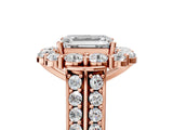 Rose gold Emerald Halo Diamond Engagement Ring with Split Shank and Prong Setting_71