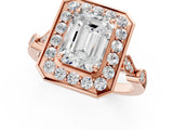 Rose gold Emerald Halo Diamond Engagement Ring with Twisted Band and Four-Prong Setting 1