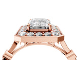 Rose gold Emerald Halo Diamond Engagement Ring with Twisted Band and Four-Prong Setting 4