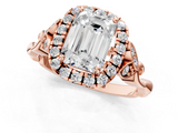 Rose gold Emerald Halo Diamond Engagement Ring with Vintage-Inspired Band and Four-Prong Setting_4