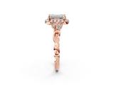 Rose gold Emerald Halo Diamond Engagement Ring with Vintage-Inspired Band and Four-Prong Setting_5