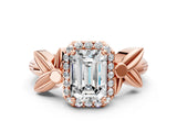 Rose gold Emerald Halo Diamond Floral Band with Four-Prong Setting_76