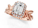 Rose gold Emerald Halo Diamond Floral Band with Four-Prong Setting_77