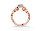 Rose gold Emerald Halo Diamond Floral Band with Four-Prong Setting_79