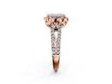 Rose gold Emerald Halo Diamond Floral Split Shank Engagement Ring 2