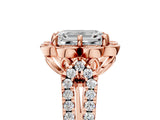 Rose gold Emerald Halo Diamond Floral Split Shank Engagement Ring 5
