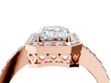 Rose gold Emerald Halo Diamond Pavé Band Ring with Prong Setting_24