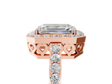 Rose gold Emerald Halo Diamond Pavé Band Ring with Prong Setting_25