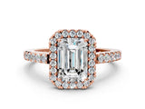 Rose gold Emerald Halo Diamond Pavé Solitaire Ring_51
