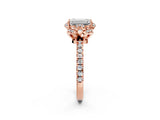 Rose gold Emerald Halo Diamond Pave Band Ring with Four-Prong Setting_17