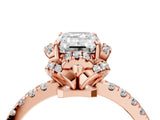Rose gold Emerald Halo Diamond Pave Band Ring with Four-Prong Setting_19