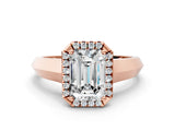 Rose gold Emerald Halo Diamond Ring with Cathedral Band and Four-Prong Setting_61