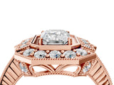 Rose gold Emerald Halo Diamond Ring with Milgrain Bezel and Prong Setting_10