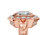 Rose gold Emerald Halo Diamond Ring with Milgrain Bezel and Prong Setting_11