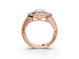 Rose gold Emerald Halo Diamond Ring with Milgrain Bezel and Prong Setting_9