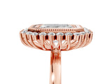 Rose gold Emerald Halo Diamond Ring with Milgrain Edge and Round Prong Setting_29