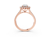 Rose gold Emerald Halo Diamond Ring with Pavé Band and Prong Setting_23
