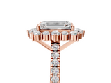 Rose gold Emerald Halo Diamond Ring with Pavé Band and Prong Setting_25