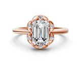 Rose gold Emerald Halo Diamond Ring with Round Cluster Setting, Solitaire Band, and Four-Prong Setting_49