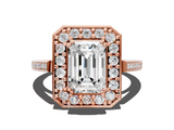 Rose gold Emerald Halo Diamond Ring with Split Shank and Four-Prong Setting_32