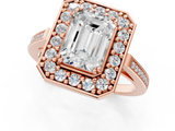 Rose gold Emerald Halo Diamond Ring with Split Shank and Four-Prong Setting_35
