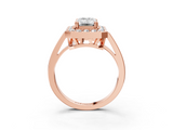 Rose gold Emerald Halo Diamond Ring with Split Shank and Four-Prong Setting_36