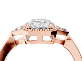 Rose gold Emerald Halo Diamond Ring with Tapered Band and Four-Prong Setting_7