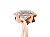 Rose gold Emerald Halo Diamond Ring with Tapered Band and Four-Prong Setting_8