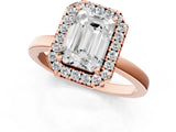 Rose gold Emerald Halo Diamond Solitaire with Pavé Band and Four-Prong Setting_91