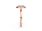 Rose gold Emerald Halo Diamond Solitaire with Pavé Band and Four-Prong Setting_92