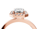 Rose gold Emerald Halo Diamond Solitaire with Pavé Band and Four-Prong Setting_94