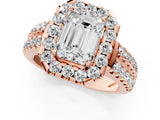 Rose gold Emerald Halo Diamond Split Shank Engagement Ring with Prong Setting_76