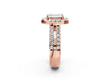 Rose gold Emerald Halo Diamond Split Shank Engagement Ring with Prong Setting_77