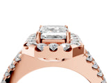 Rose gold Emerald Halo Diamond Split Shank Engagement Ring with Prong Setting_79